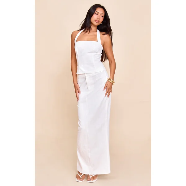 White Premium Linen A Line Maxi Skirt
