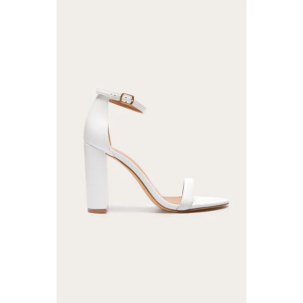 White Pu Round Toe May Block Heeled Sandals