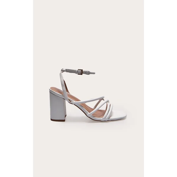White PU Round Toe Multi Strap Block Heeled Sandals
