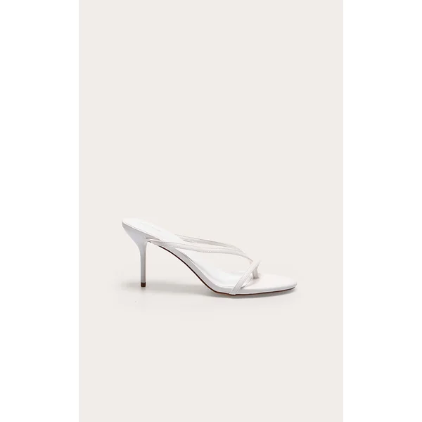 White Pu Round Toe Thong High Stiletto Heeled Mules