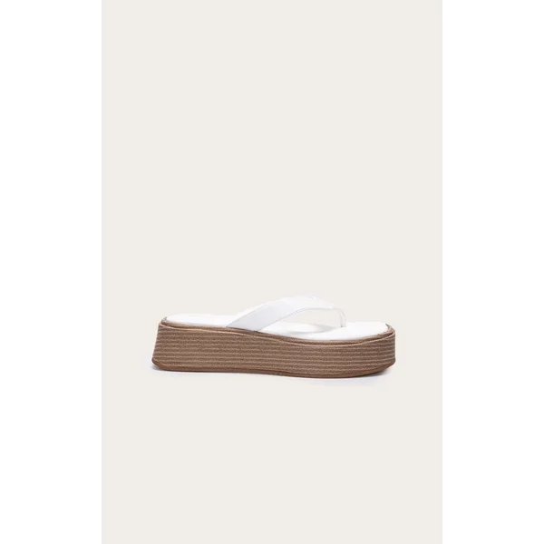 White PU Toe Thong Round Toe Flatform Sandals