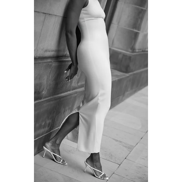 White PU Toe Thong Round Toe Mid Heeled Mules