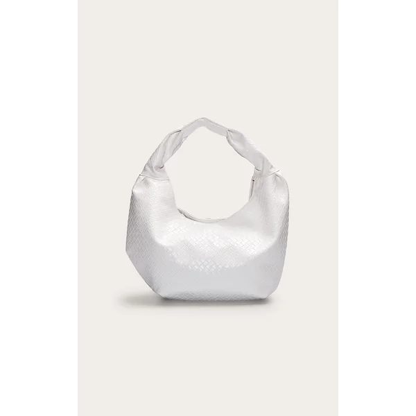 White PU Weave Slouchy Tote Bag