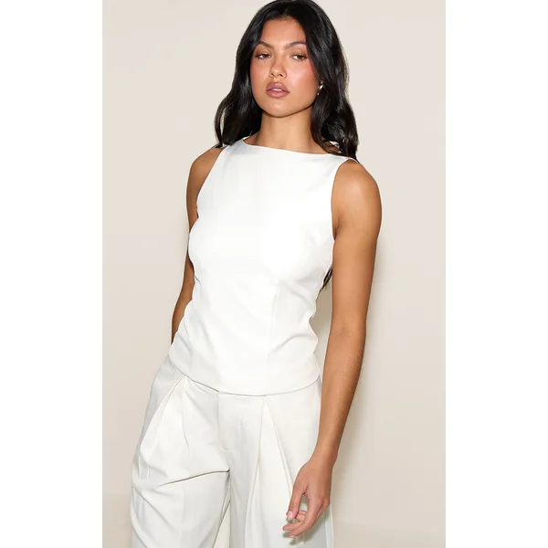 White Racer Neck Detail Tops