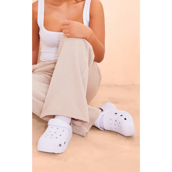 White Round Toe Moveable Strap Clogs