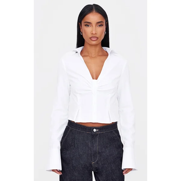 White Ruching Detail Shirt