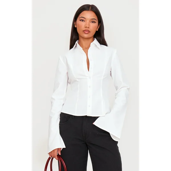 White Seam Detail Fitted Shirt