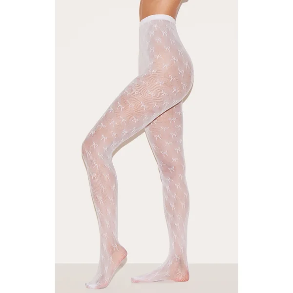 White Sheer Bow Tights