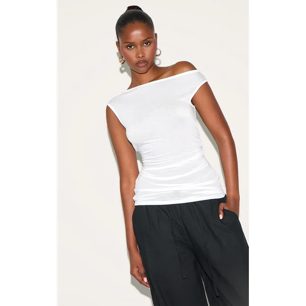 White Sheer Soft Touch Cowl Neck Long Vest Top