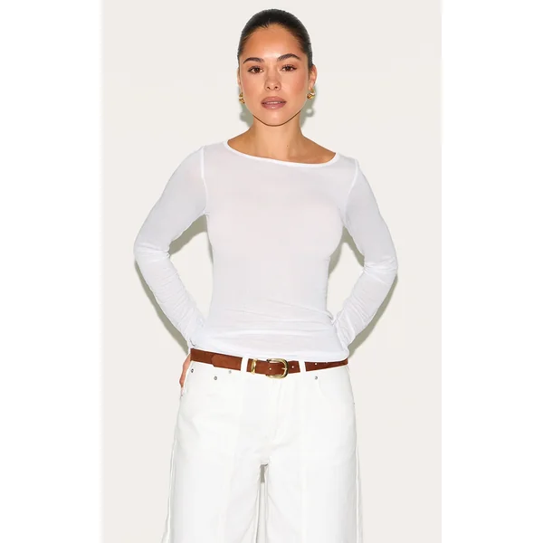White Sheer Soft Touch Crew Neck Long Sleeve Top