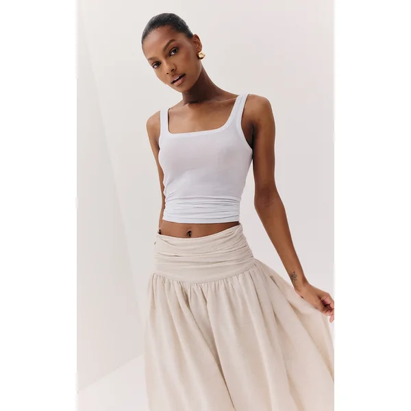 White Sheer Soft Touch Scoop Neck Long Vest Top