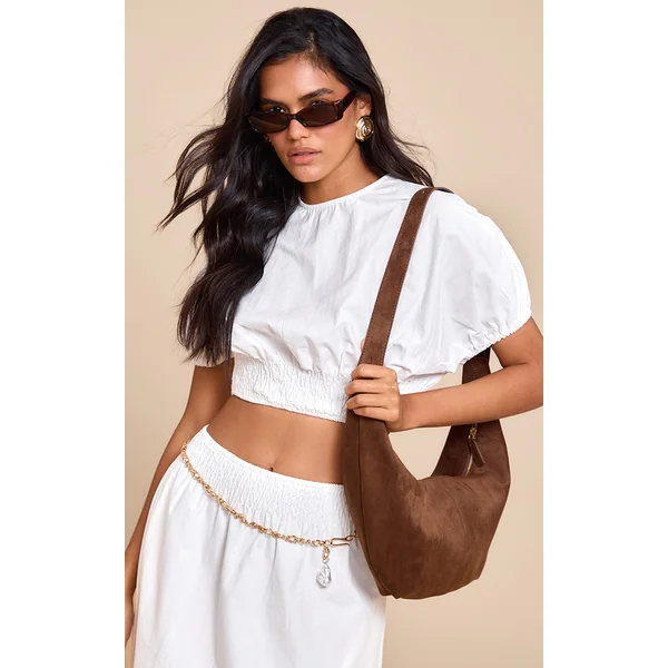 White Shirred Waist Cap Sleeve Crop Top