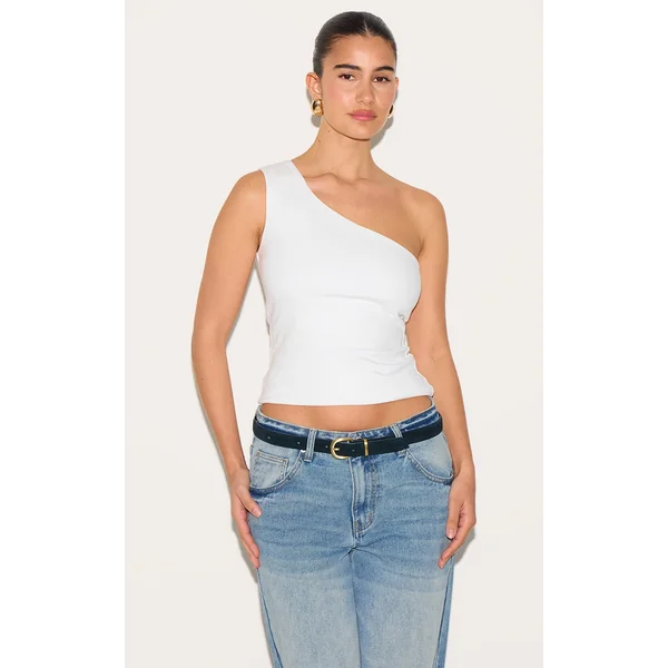 White Sleeveless One Shoulder Top