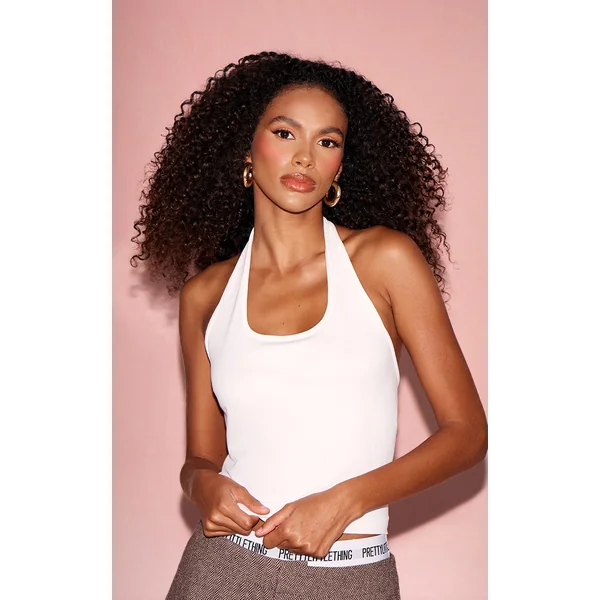 White Snatched Rib Halterneck Top