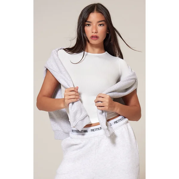 White Snatched Rib Longline T Shirt
