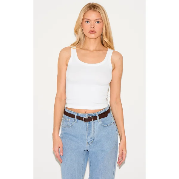 White Snatched Rib Scoop Vest