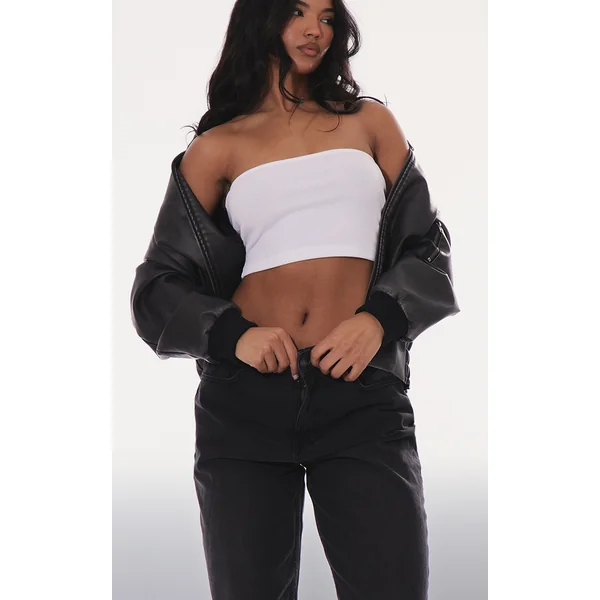 White Soft Basic Ribbed Bandeau Crop Top