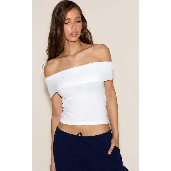 White Soft Cotton Bardot Sleeve Top