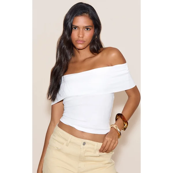 White Soft Cotton Bardot Top