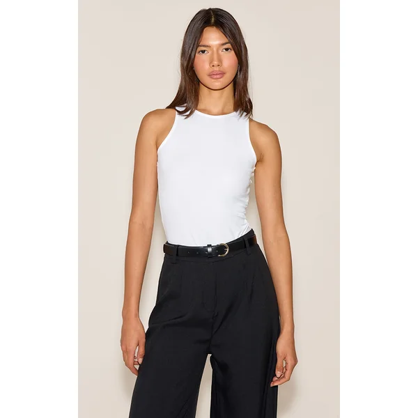 White Soft Cotton Racer Sleeveless Bodysuit