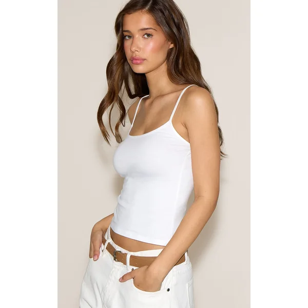 White Soft Cotton Strappy Vest Top