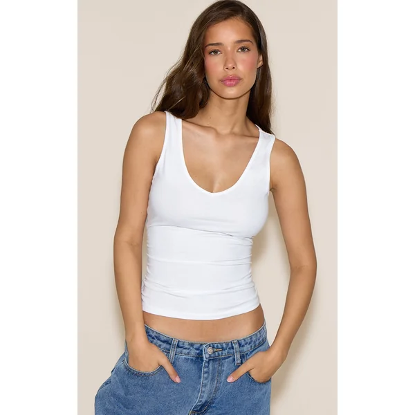 White Soft Cotton V Neck Vest Top