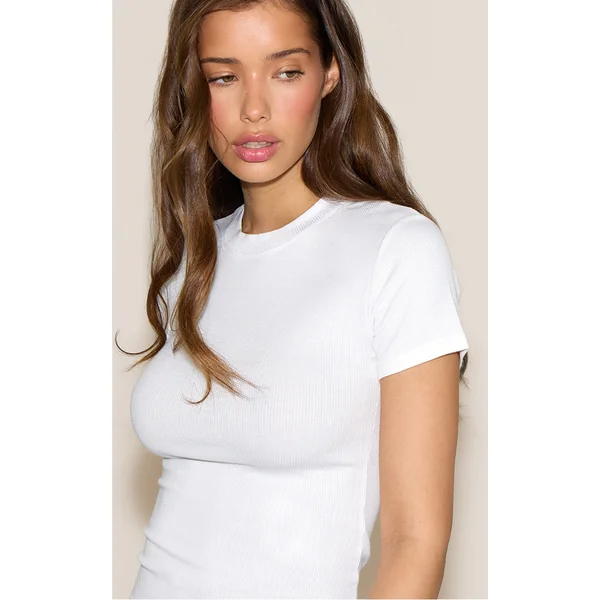 White Soft Rib Crew Neck Short Sleeve Top