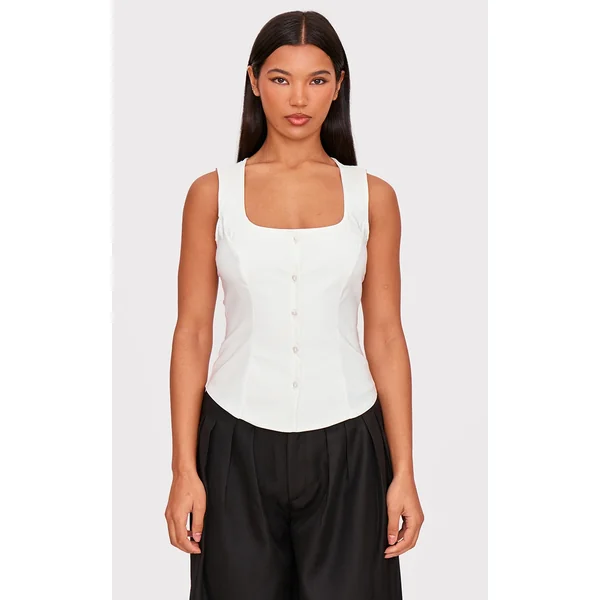 White Square Neck Bengaline Vest