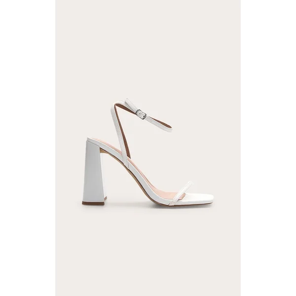 White Square Toe High Block Heeled Sandals