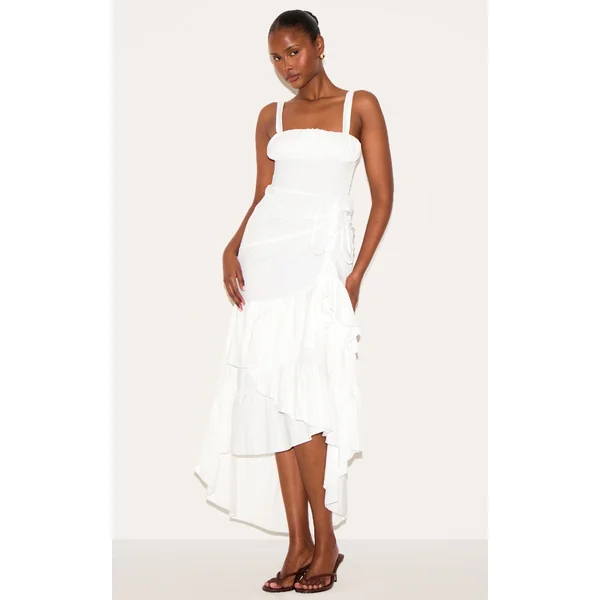 White Strappy Ruched Detail Maxi Dress