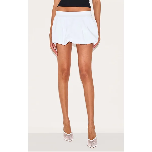 White Stretch Woven Micro Mini Puffball Skirt