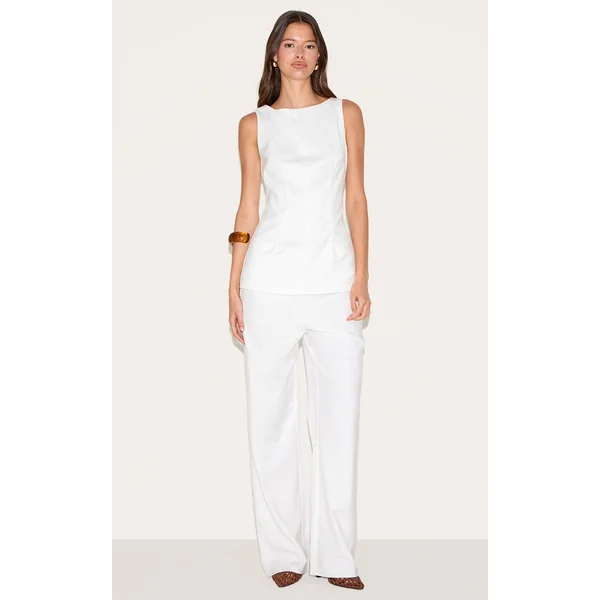 White Tailored Boat Neck Longline Jumpsuit