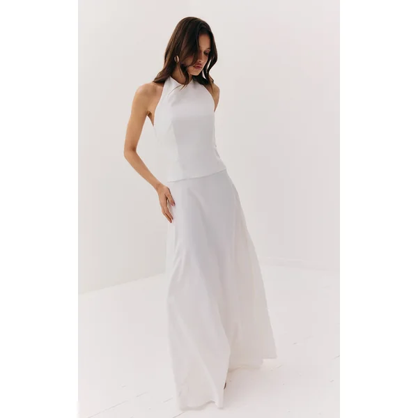 White Tailored Halterneck Maxi Dress