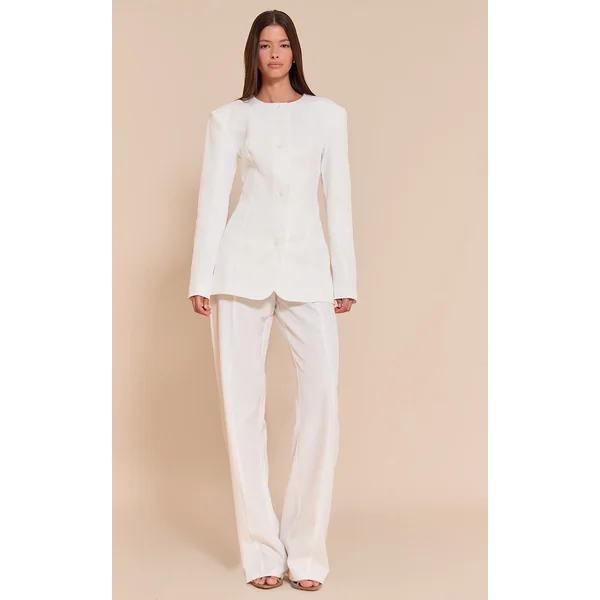 White Tailored Wide Leg Split Hem Pants