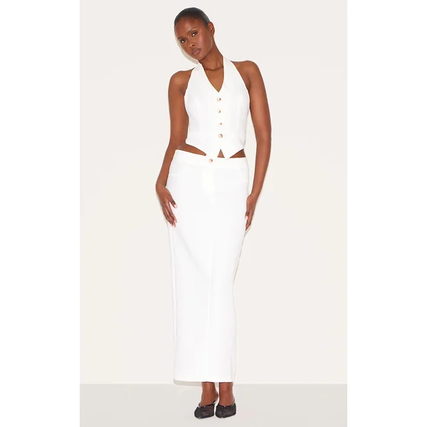 White Tailored Woven Maxi Skirt