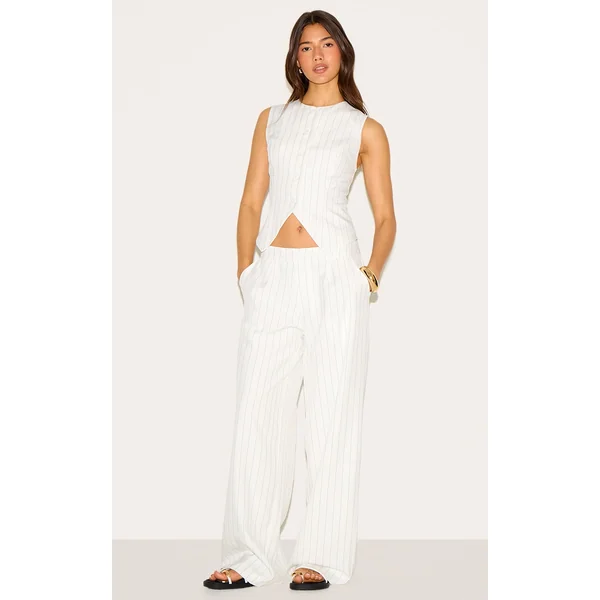 White Tailored Woven Pinstripe Wide Leg Pants