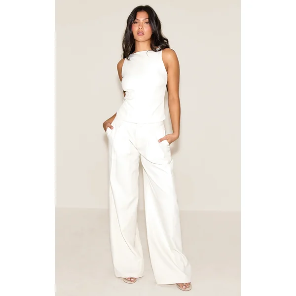 White Tailored Woven Wide Leg Pants
