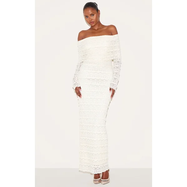 White Textured Bardot Maxi Dress