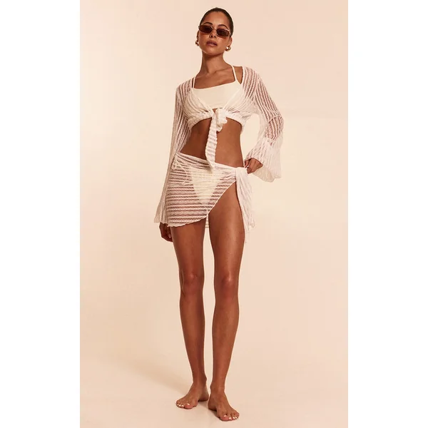 White Textured Front Tie Beach Sarong