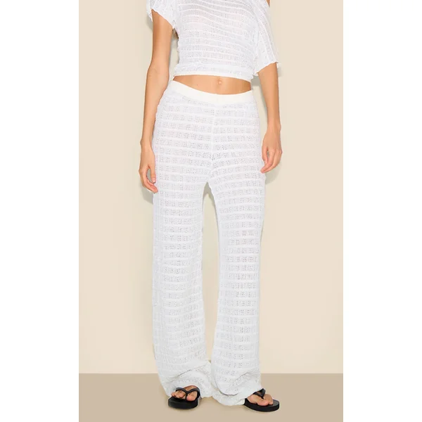 White Textured Knit Pant