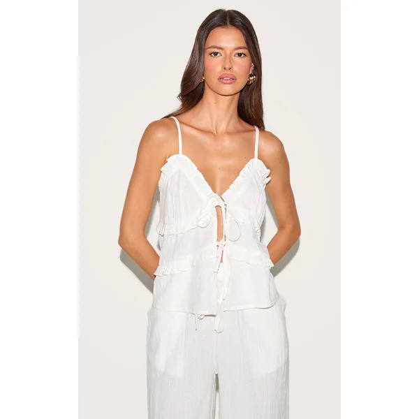 White Textured Strappy Cami Top