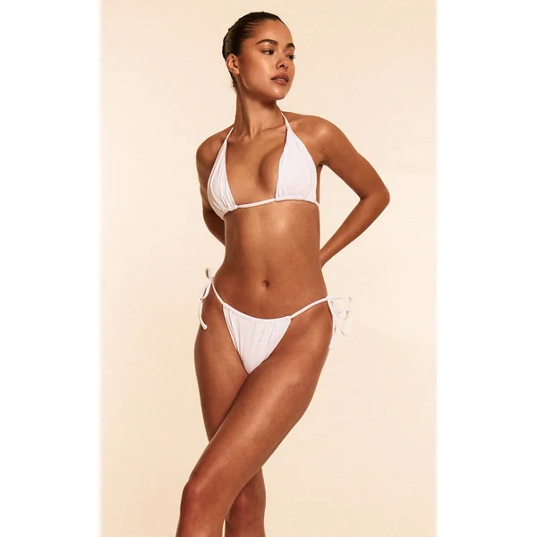 White Tie Side Ruched Bikini Bottoms