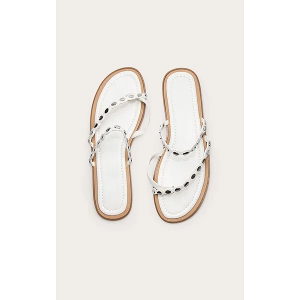 White Toe Thong Gold Hardware Sandals