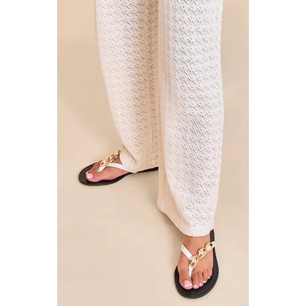 White Toe Thong Gold Textured Hardware Sandals