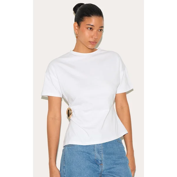 White Trim Detail Asymmetric Hem T Shirt