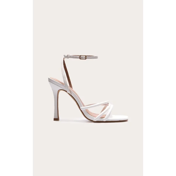 White Wide Fit Pu Square Toe Tube Cross Strap High Stiletto Heels