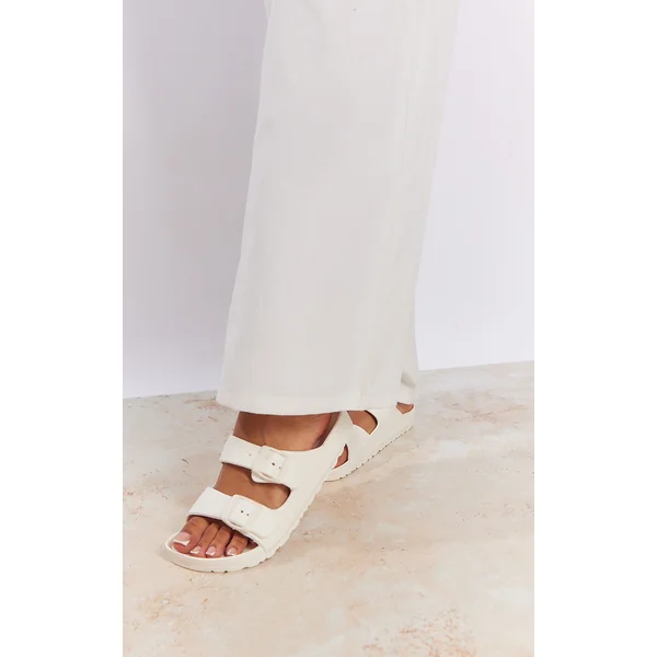 White Wide Fit Rubber Buckle Footbed Slides