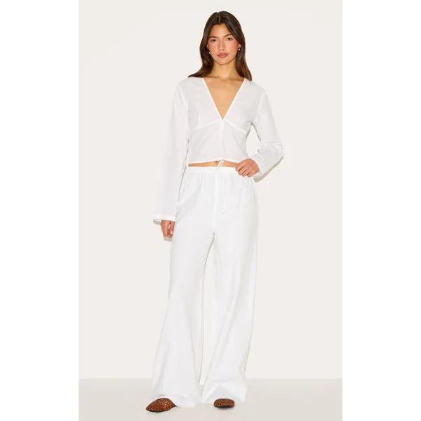 White Wide Leg Drawstring Pants