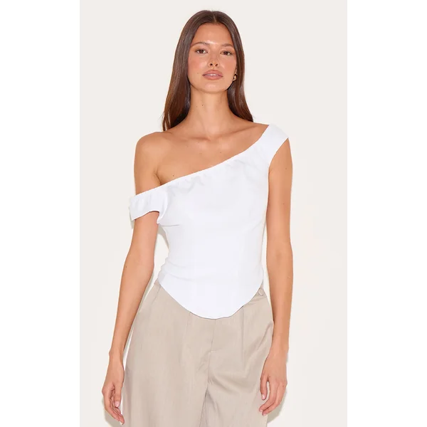 White Woven Bardot Longline Corset