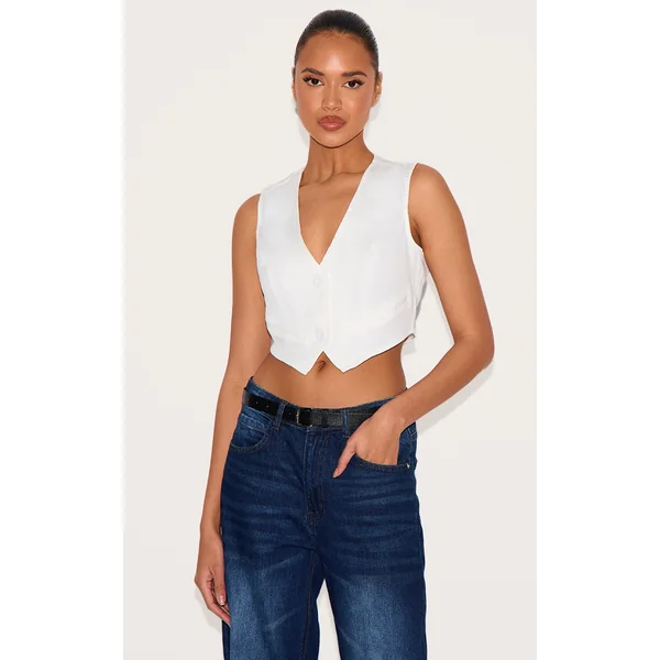 White Woven Belted Back Detail Vest Top